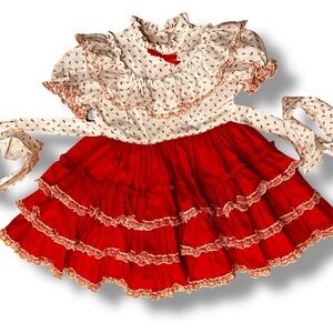 Vtg Lilo California Lace Ruffle Pageant Full Circle Dress Red Polka Dot 5 RARE